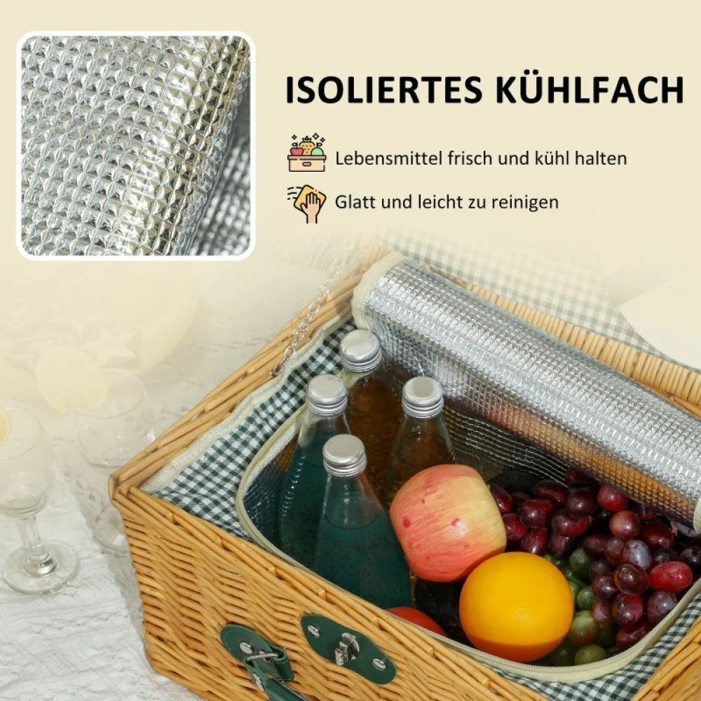 Vävd picknickkorg med tillbehör