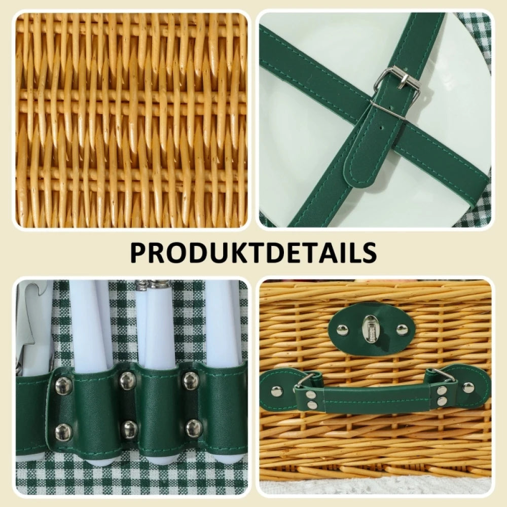 Vävd picknickkorg med tillbehör